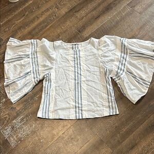 BeachLunchLounge Striped Bell Sleeve Blue Blouse Top Women's Medium Nautical‎